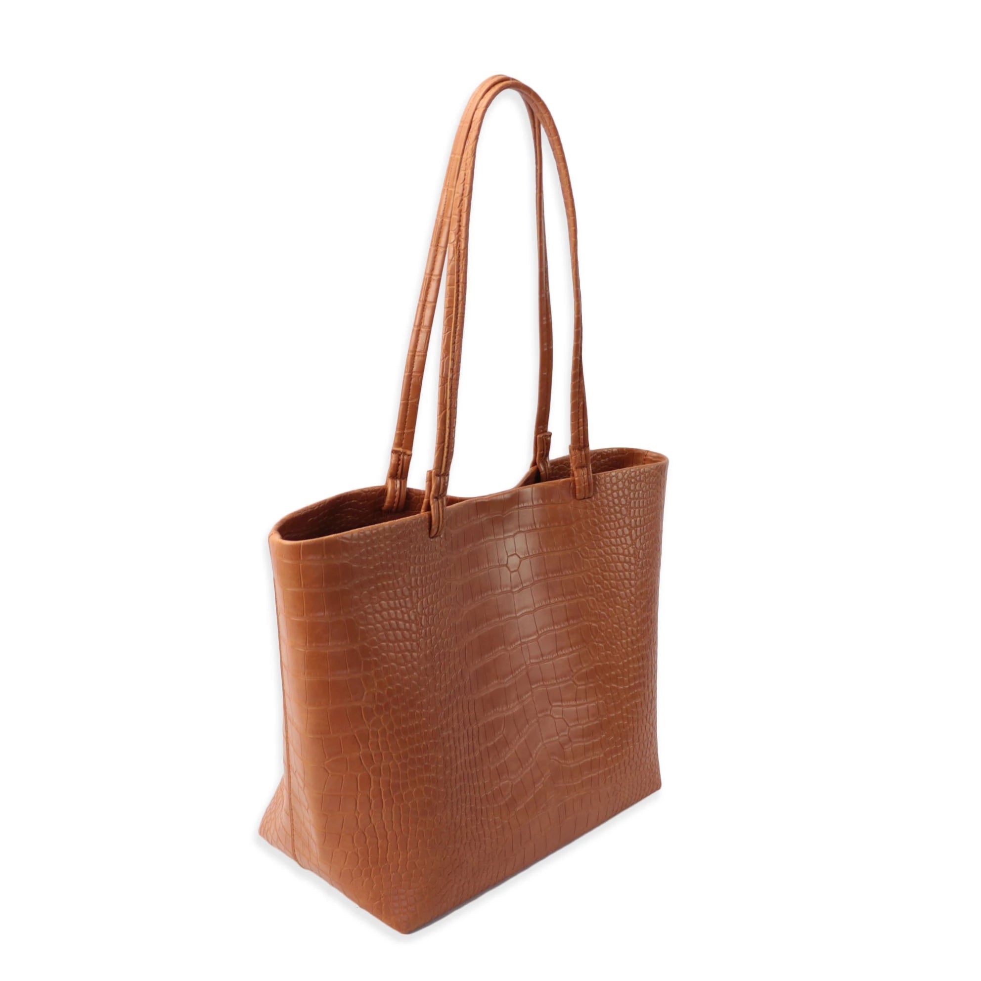 Croco-Embossed PU Leather Tote Bag