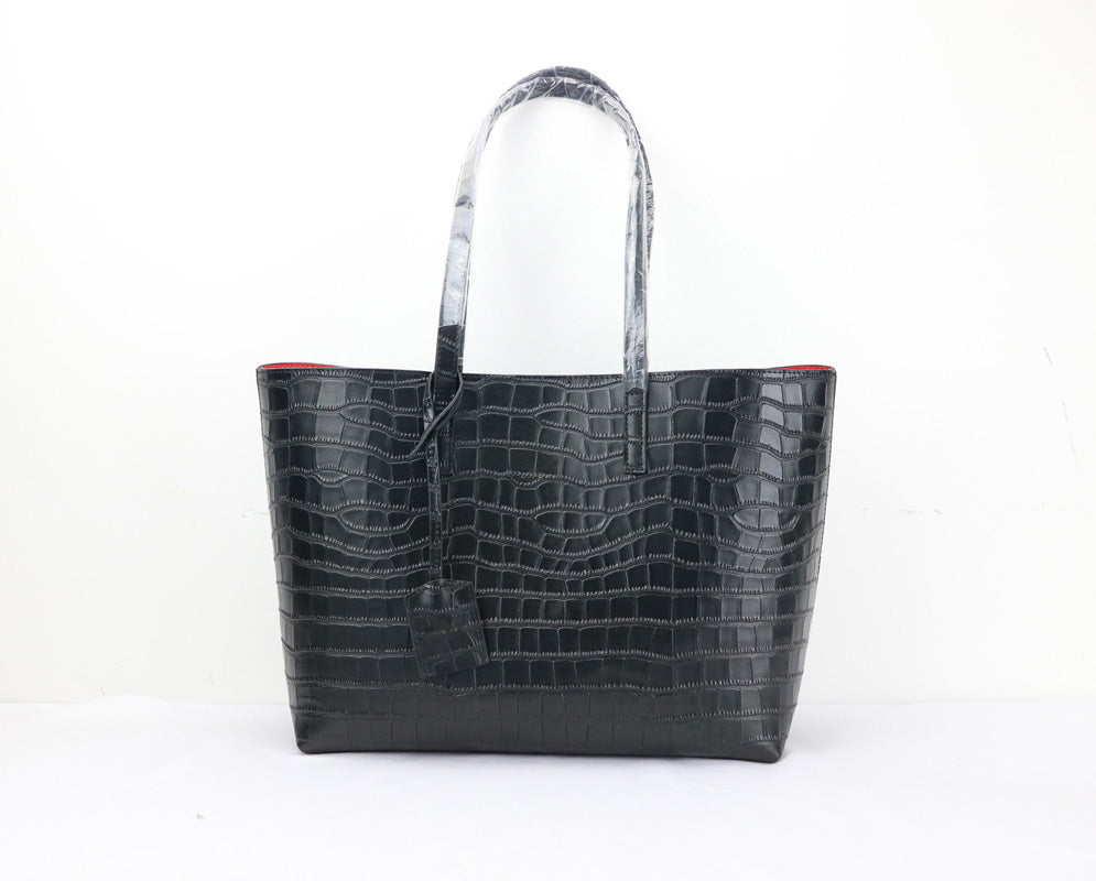 HB001 Croco-Embossed Genuine Leather Shopper Bag