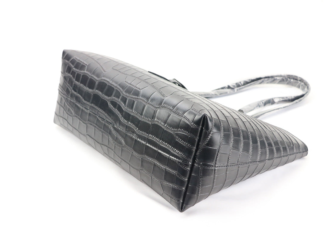 HB001 Croco-Embossed Genuine Leather Shopper Bag