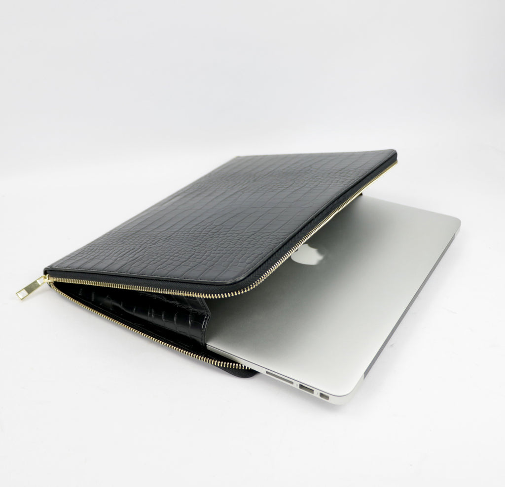 Crocodile Printed Leather Laptop Case