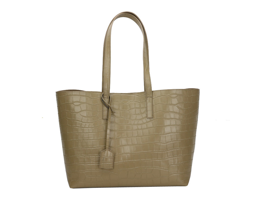 Croco-Embossed Genuine Leather Shopper Bag