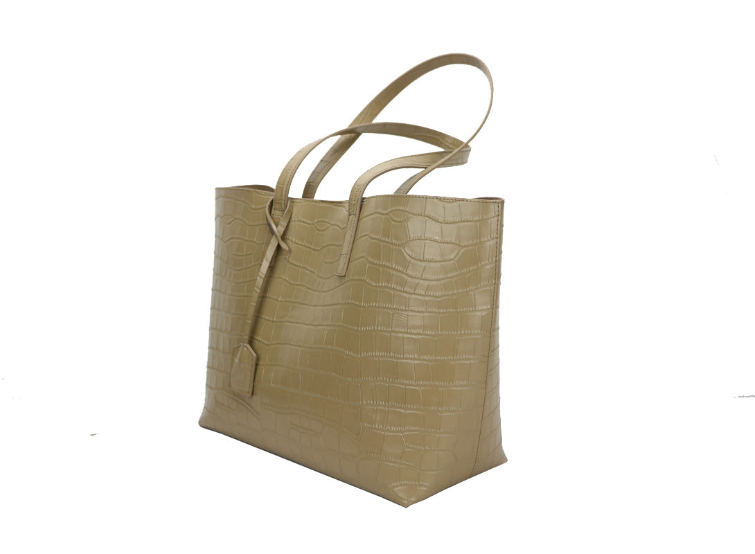 Croco-Embossed Genuine Leather Shopper Bag
