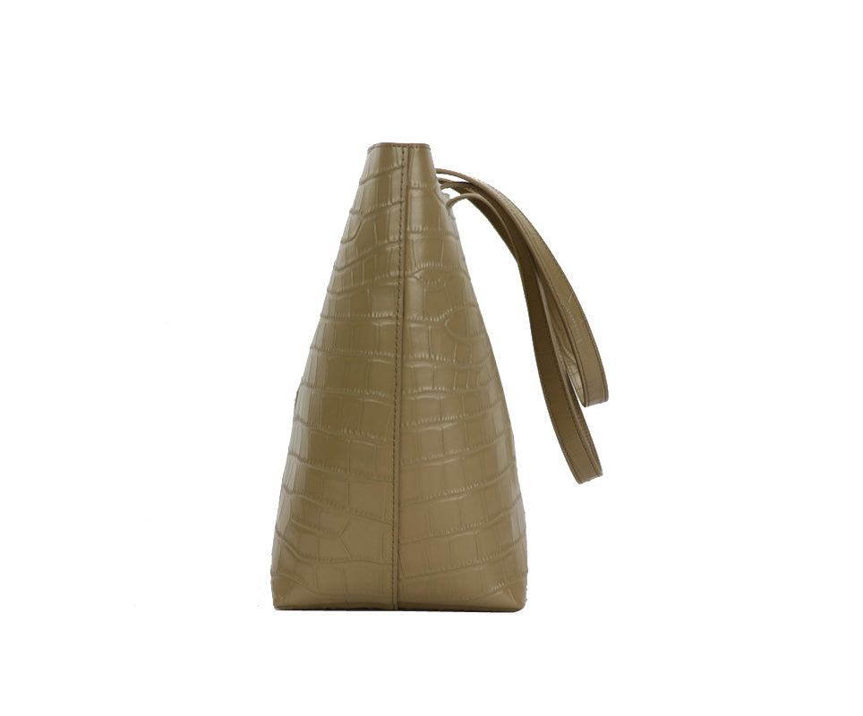 HB001 Croco-Embossed Genuine Leather Shopper Bag