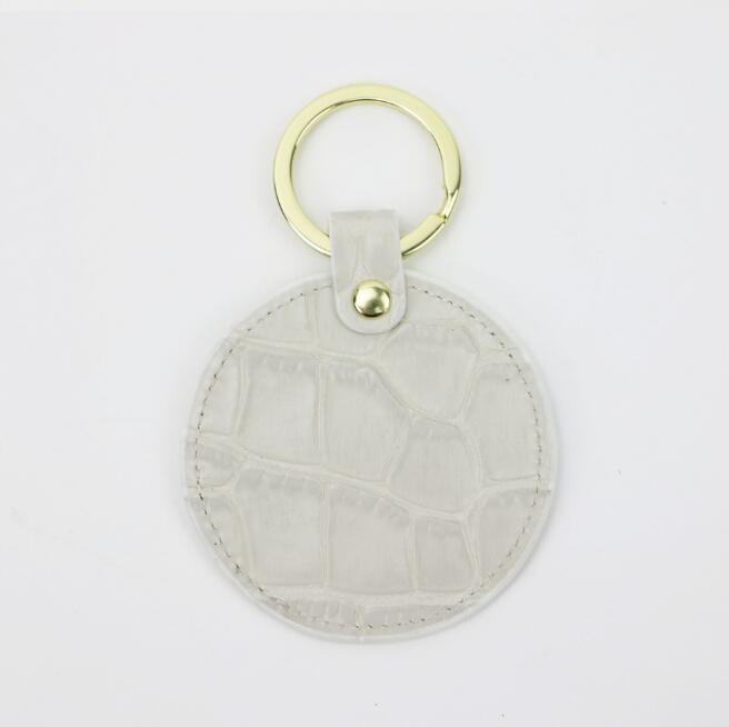 Crocodile Leather Circle Keyring
